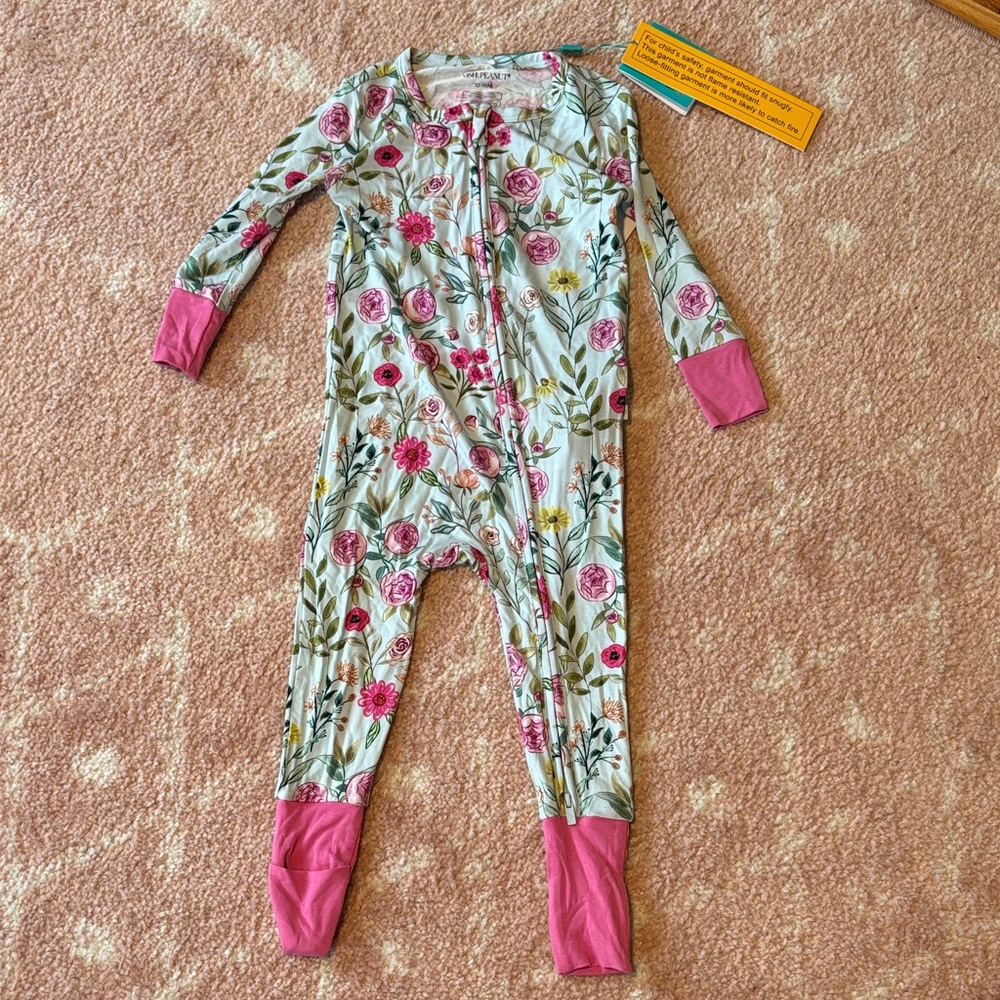 Posh Peanut Floral Kids Footie with Pink Accents